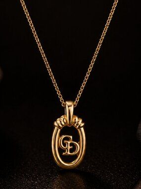 Vintage Christian Dior CD Logo Pendant Necklace 90s New Old Stock NWT Gold